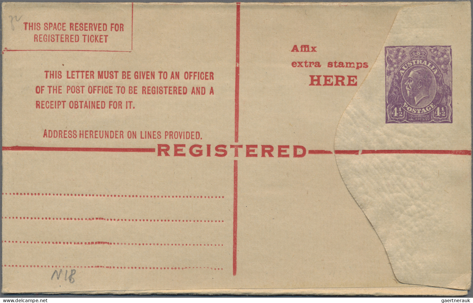 Australia - Postal Stationery: 1923/28, Registration Envelopes KGV With Stamp On - Enteros Postales