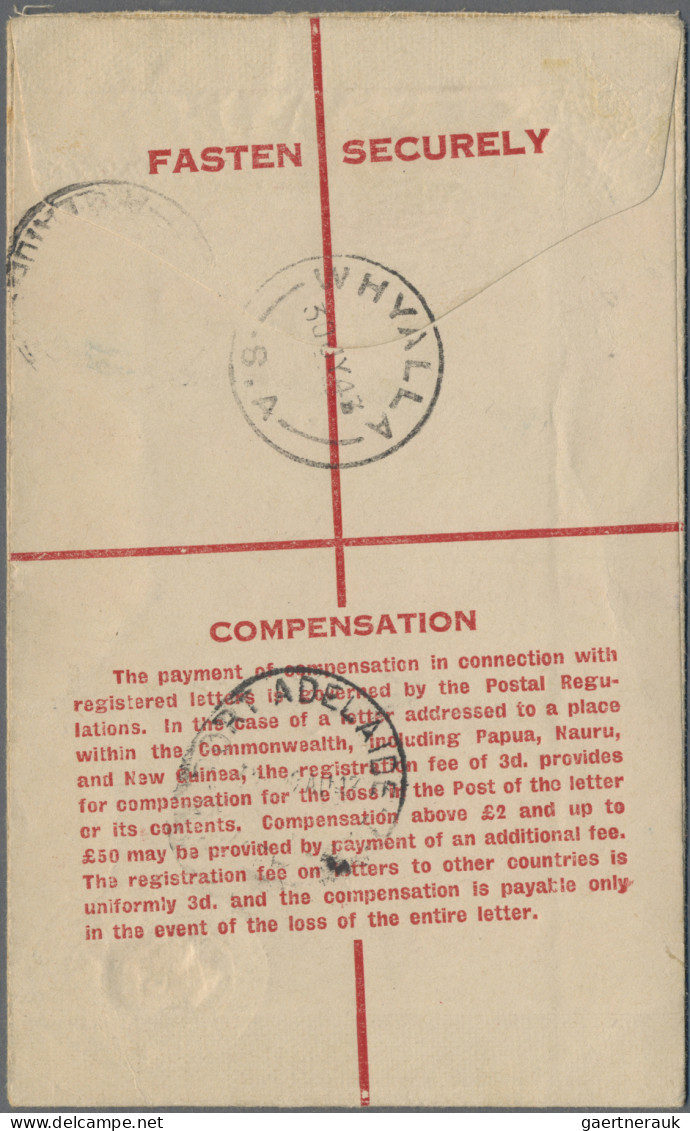 Australia - Postal Stationery: 1942, 5 ½d Brown KGVI Registration Envelope, Red - Postal Stationery