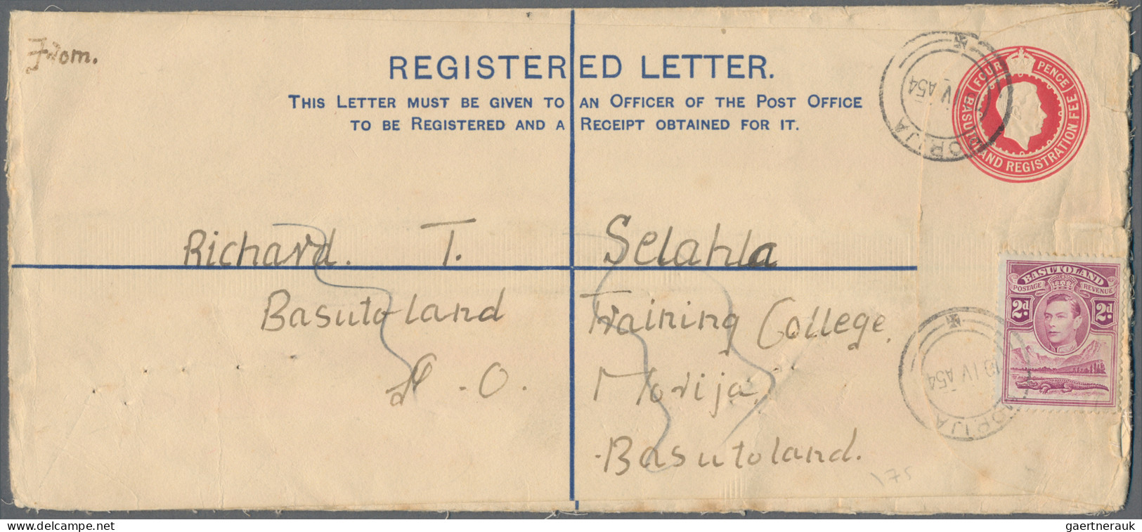 Basutoland - Postal Stationery: 1937 KGVI. Postal Stationery Registered Envelope - Sonstige - Afrika