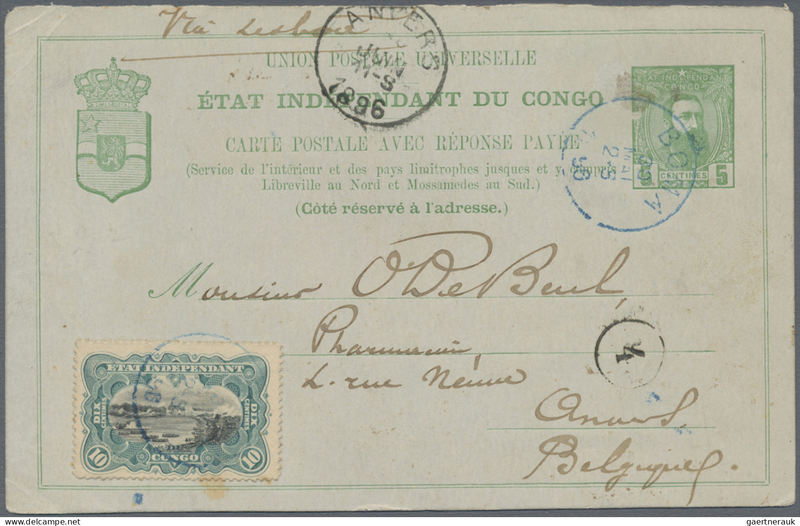 Belgian Congo  - Postal Stationery: 1895/1896, Two Uprated Cards Form Boma To An - Autres & Non Classés