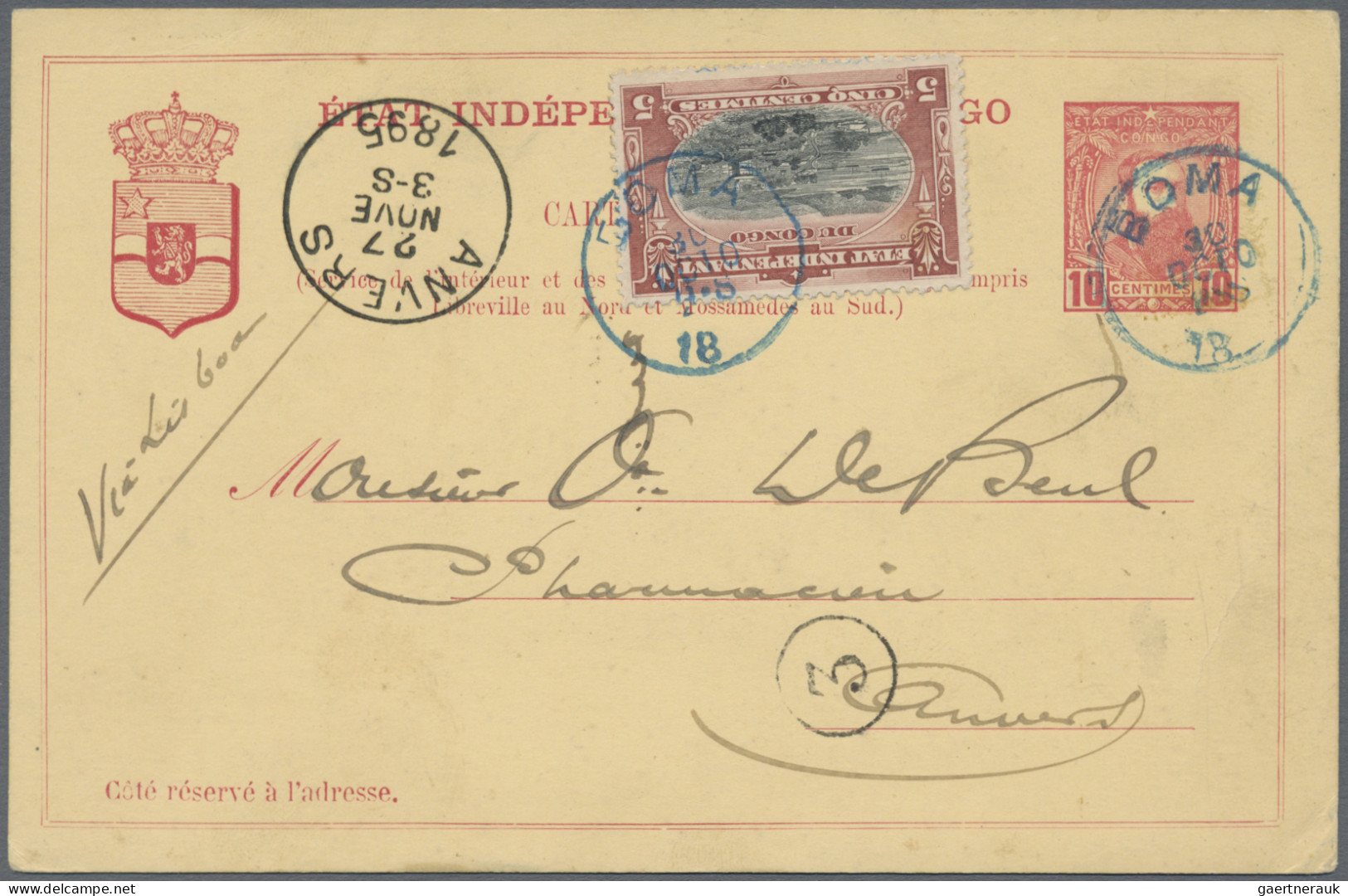 Belgian Congo  - Postal Stationery: 1895/1896, Two Uprated Cards Form Boma To An - Autres & Non Classés