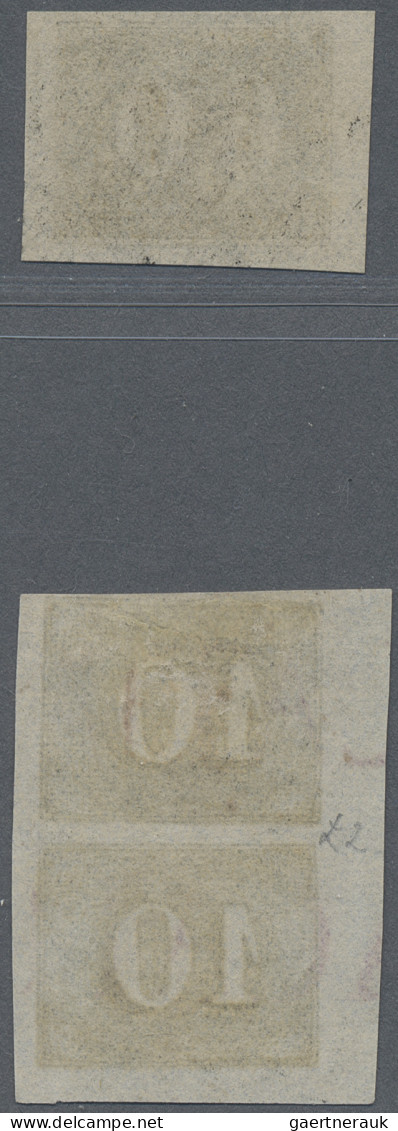 Brazil: 1849 Verticais 10r. Black Vertical Corner Pair (lower Left) Used With Pa - Gebraucht