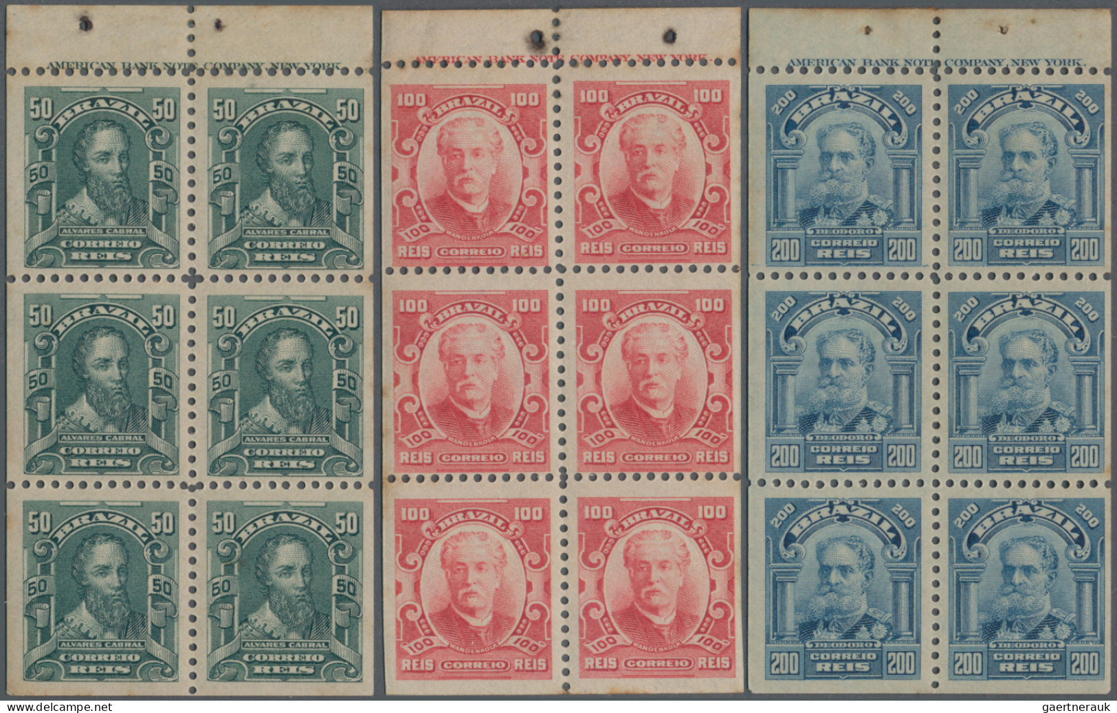 Brazil: 1906, Defintives "Personalities", 50r. Green, 100r. Rose And 200r. Blue, - Unused Stamps