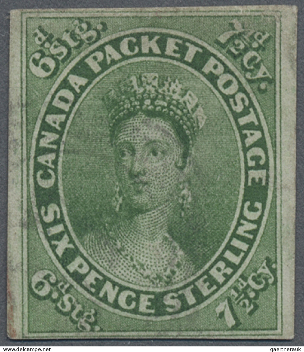 Colony Of Canada: 1857 Queen Victoria 7½d. Green, Imperf, Used, With Close To Wi - ...-1851 Voorfilatelie