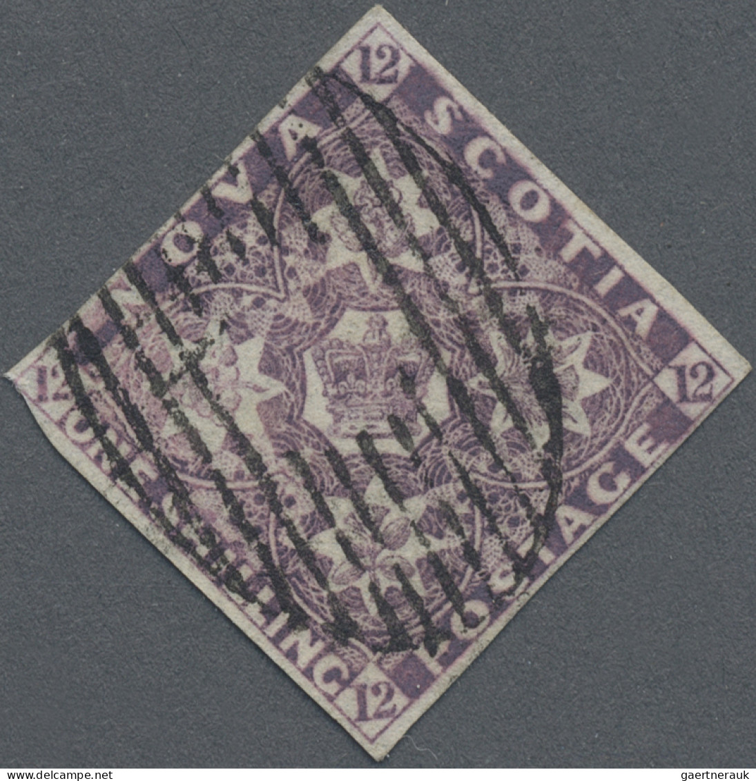 Nova Scotia: 1857, Crown And Heraldic Flowers 1s. Purple On Bluish Paper, Imperf - Cartas & Documentos