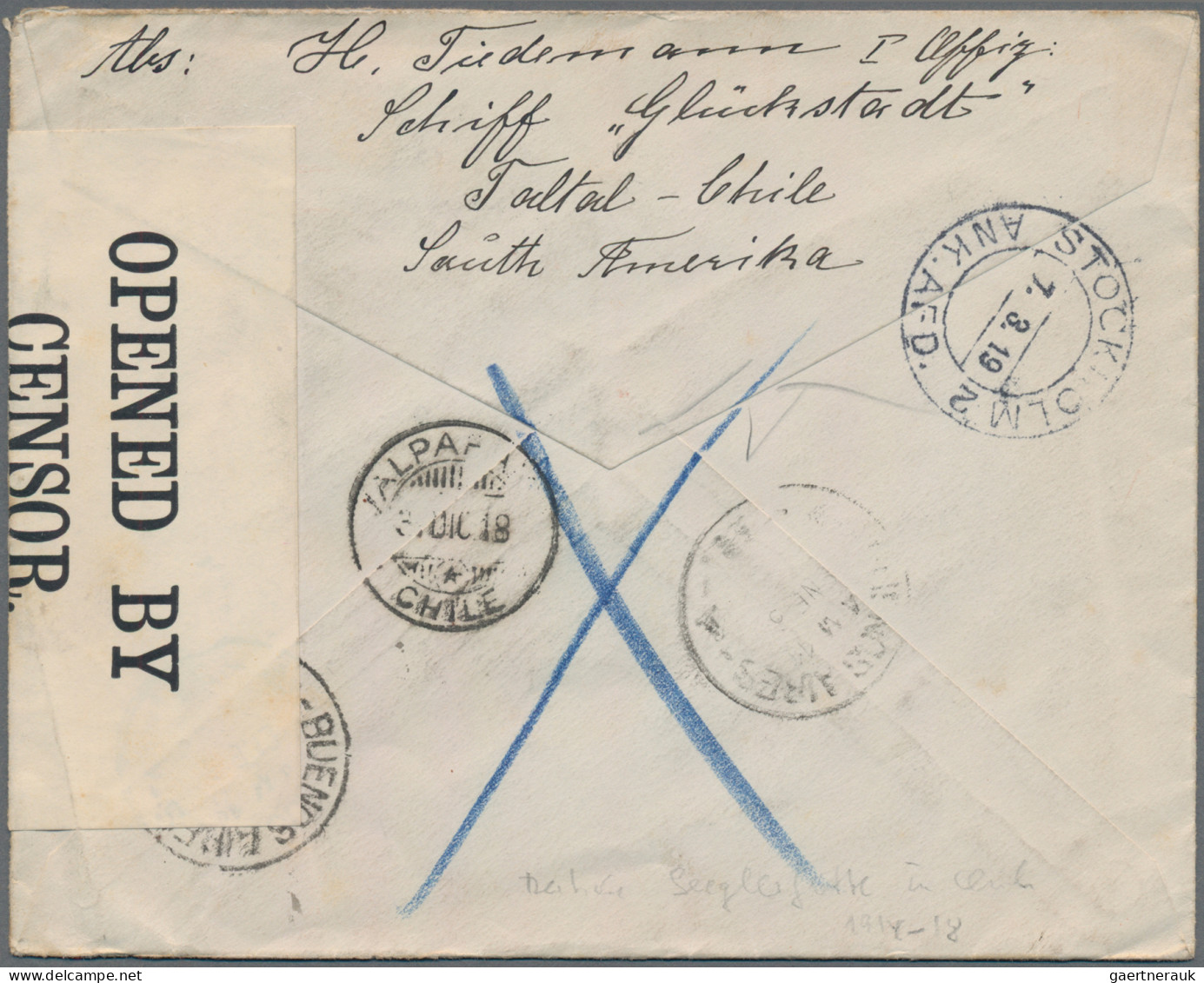 Chile: 1918, Stationery Envelope 15 C. Brown Uprated 5 C., 10 C. (2), Tied "Talt - Chile