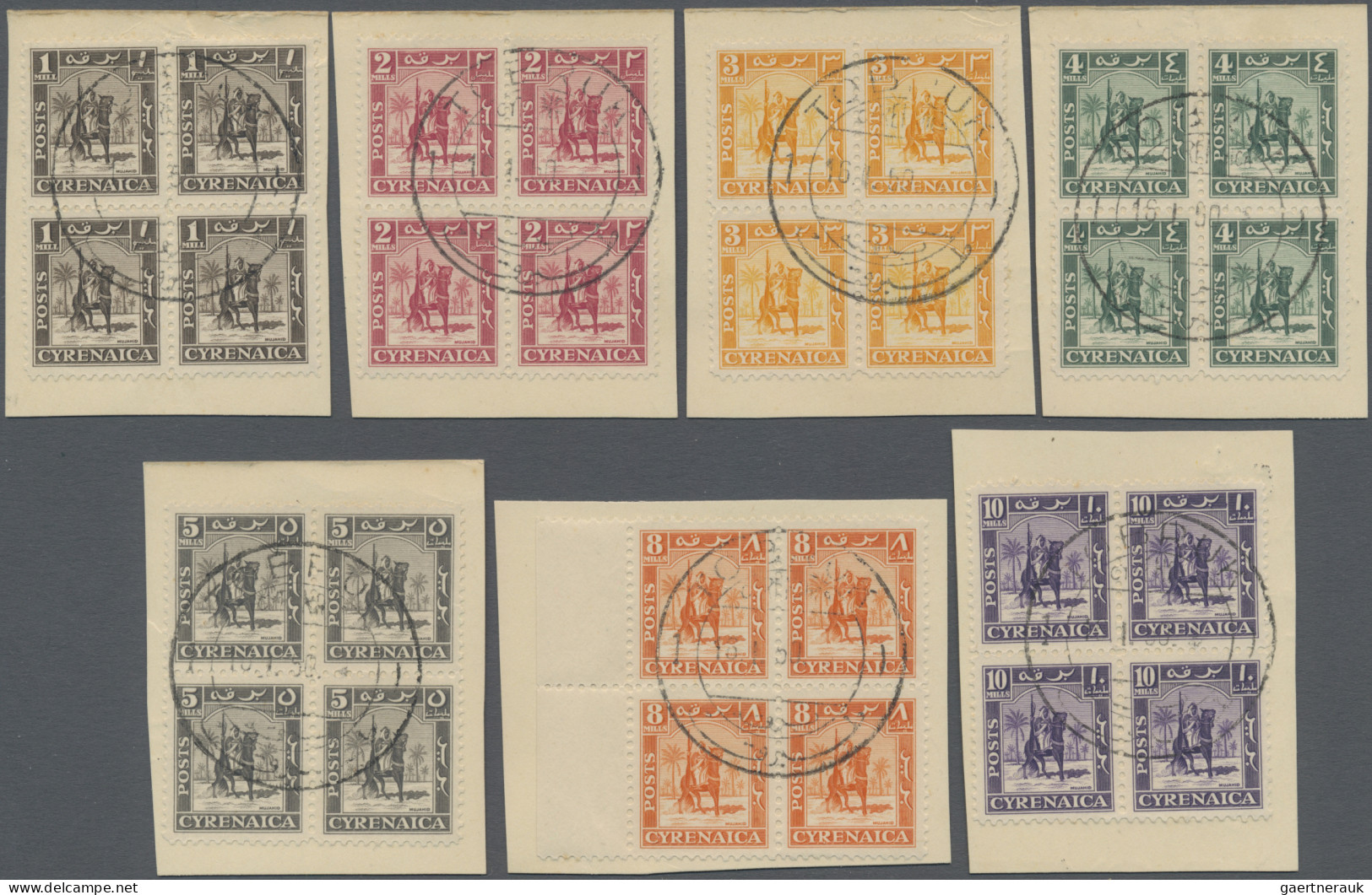 Cyrenaica: 1950, Definitives, Four Complete Set Of 13 In Blocks Of Fours, Used O - Cirenaica