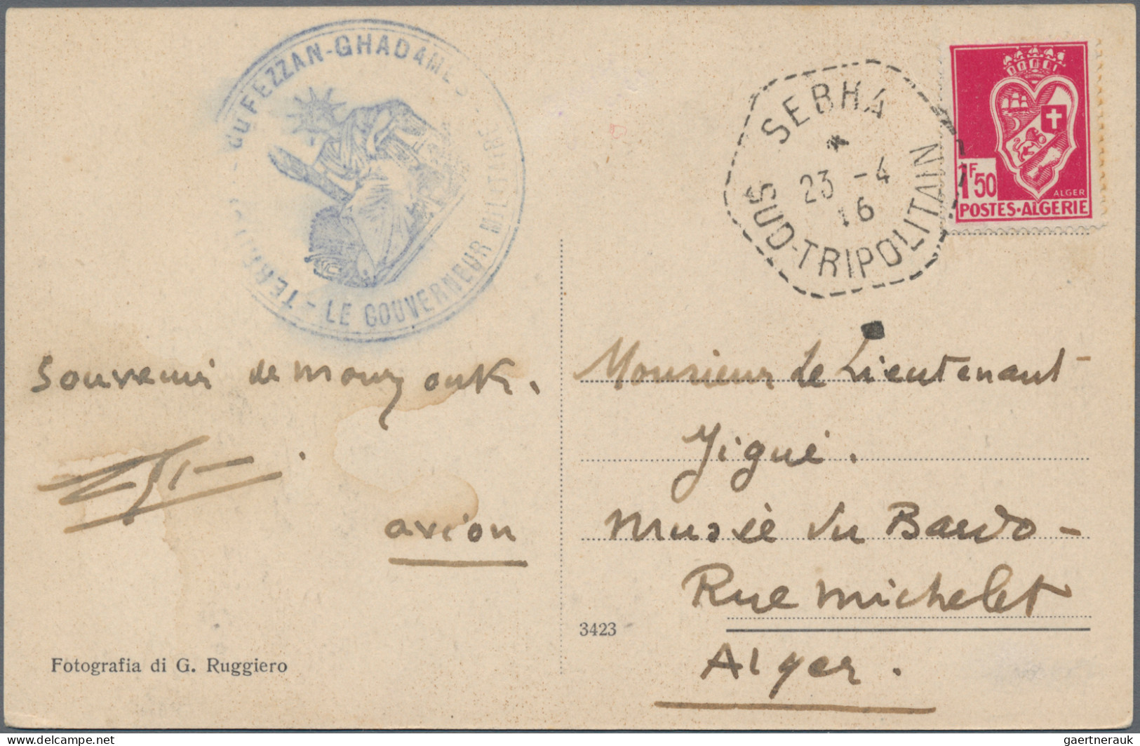 Fezzan: 1946, Algerian 1,5 F Red, Tied By Hexagonal "SEBHA SUD TRIPOLITAIN 23 4 - Brieven En Documenten