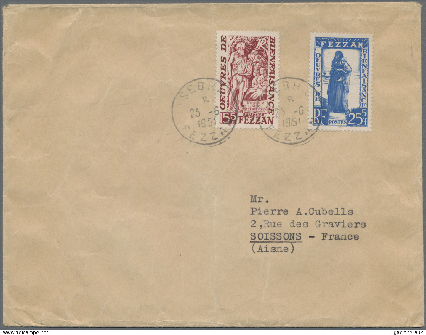 Fezzan: 1951, Semi Postals, Complete Set, 2 Values, Both Tied By Cds "SEBHA R 25 - Briefe U. Dokumente