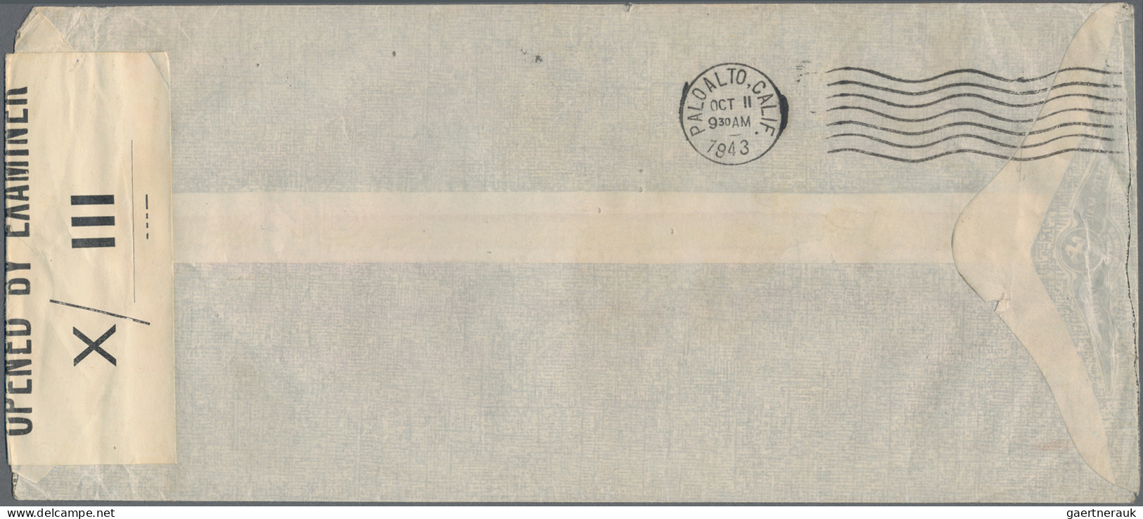 Fiji: 1943 Censored Mail: Air Mail Envelope Used From Suva To Palo Alto, Cal., U - Fidschi-Inseln (...-1970)