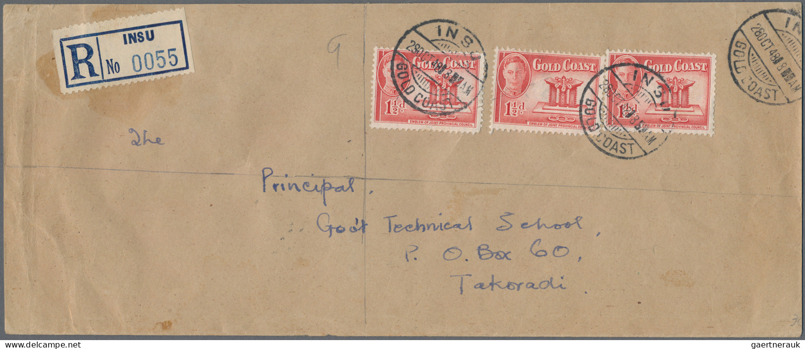 Gold Coast: 1909-1948 Three Unusual Covers: 1.) 1909 Cover From London To Axim, - Costa De Oro (...-1957)