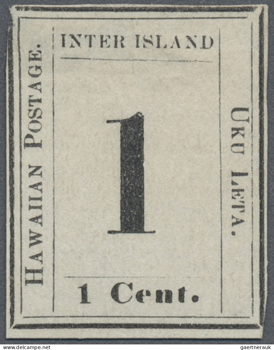 Hawaii: 1864 1c. Black On Laid Paper, Unused Without Gum, With A Light Thin Othe - Hawaï