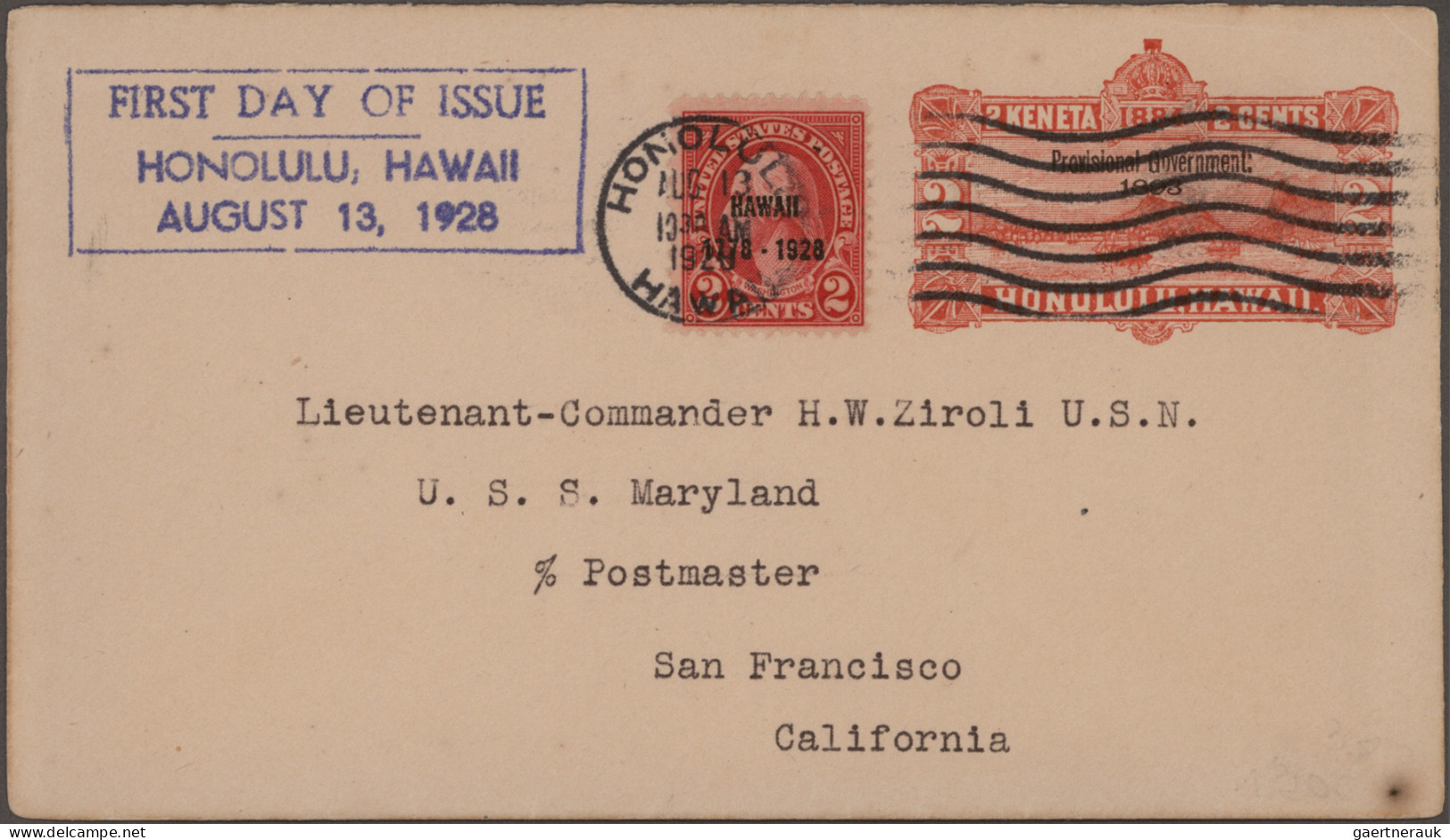 Hawaii - Postal Stationary: 1928, 2c Carmine Overprinted "HAWAI 1778-1928", Tied - Hawaii