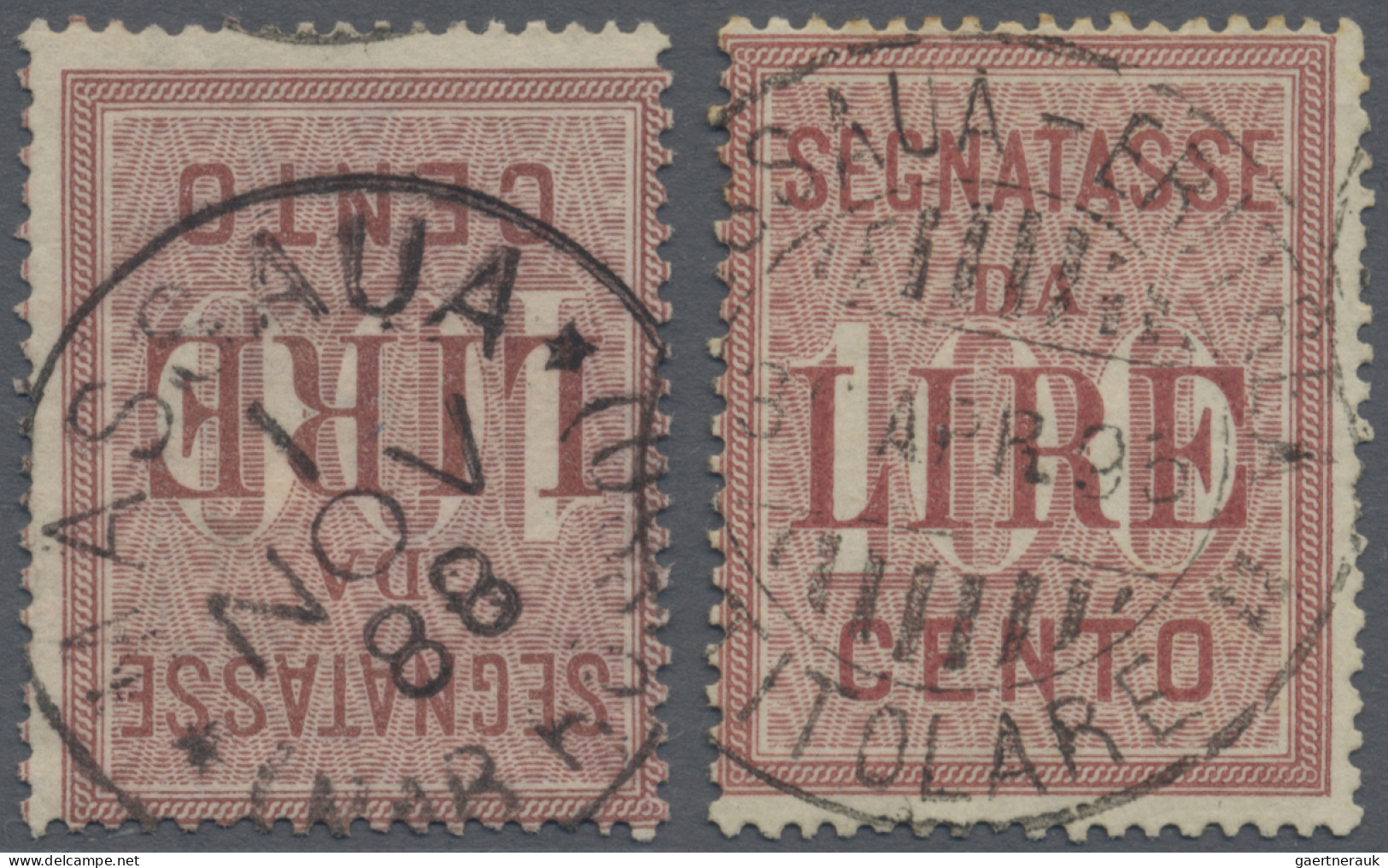 Italian Eritrea: 1888/95, Forerunners: Two Copies Of Due Stamp 100 Lire Claret ( - Eritrea