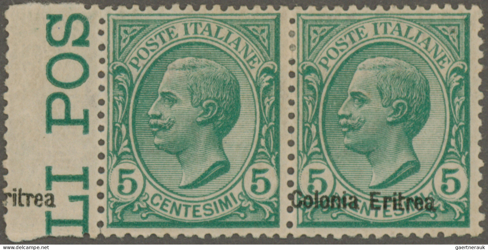 Italian Eritrea: 1908, Italian Definitives Overprinted "Colonia Eritrea", 5 C Gr - Eritrea