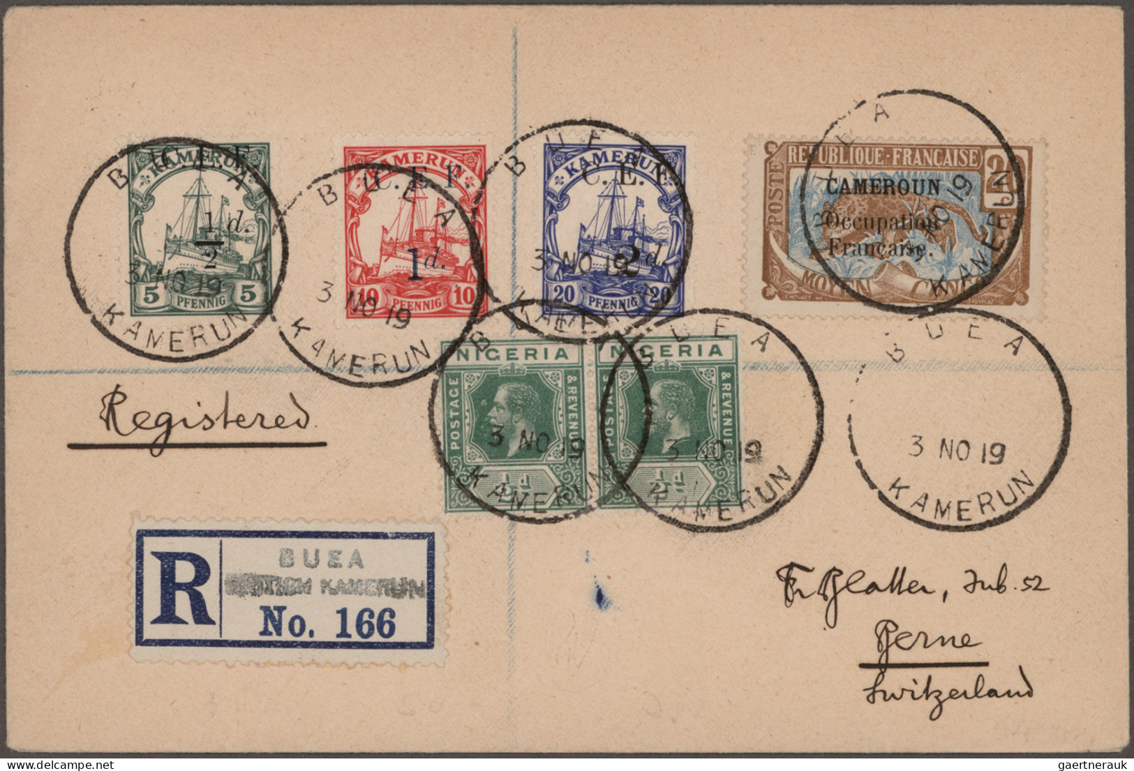 Cameroon: 1919, German Colonies Yacht Issue For Kamerun, 5 Pfg Green, 10 Pfg Red - Cameroon (1960-...)