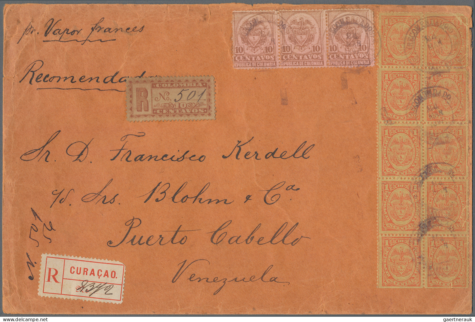 Columbia: 1897 Registered Cover From Barranquilla, Colombia To Puerto Cabello, V - Kolumbien