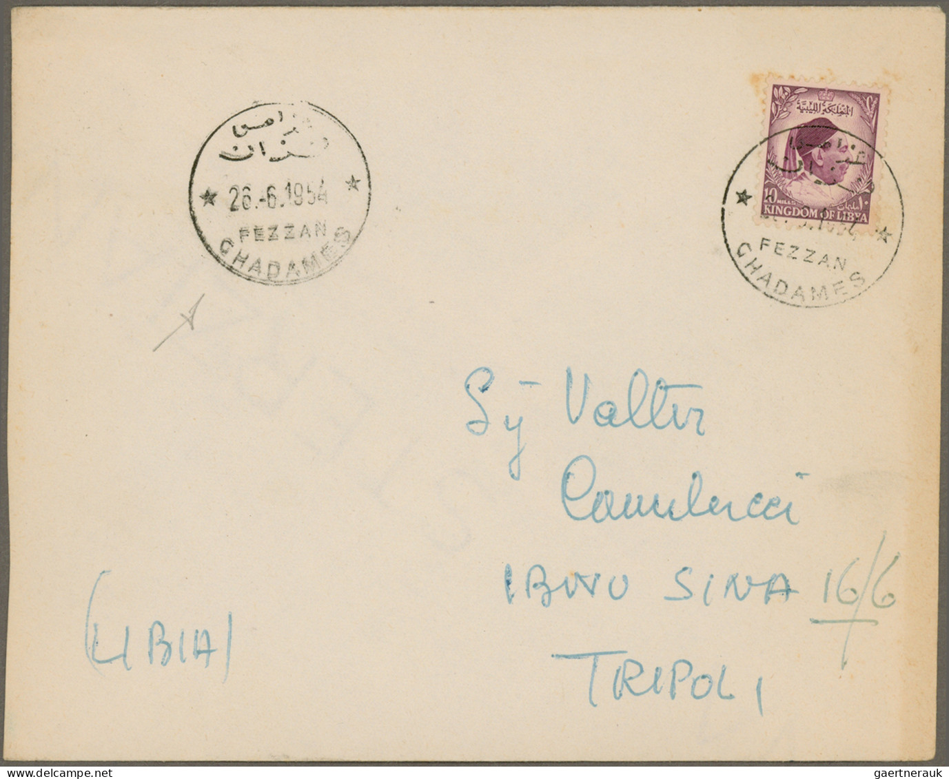 Libya: 1952/1954, four covers franked with values from the 1952 definitives with