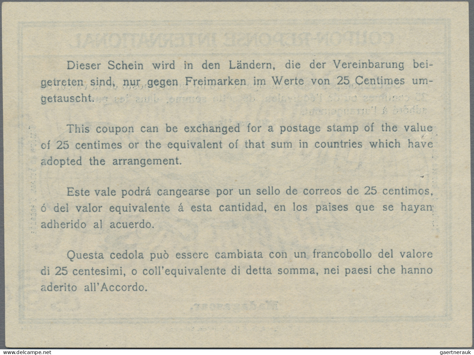 Madagascar - Postal Stationery: 1910 (c.) Intern. Reply Coupon "Rom", Type IV, 3 - Madagascar (1960-...)