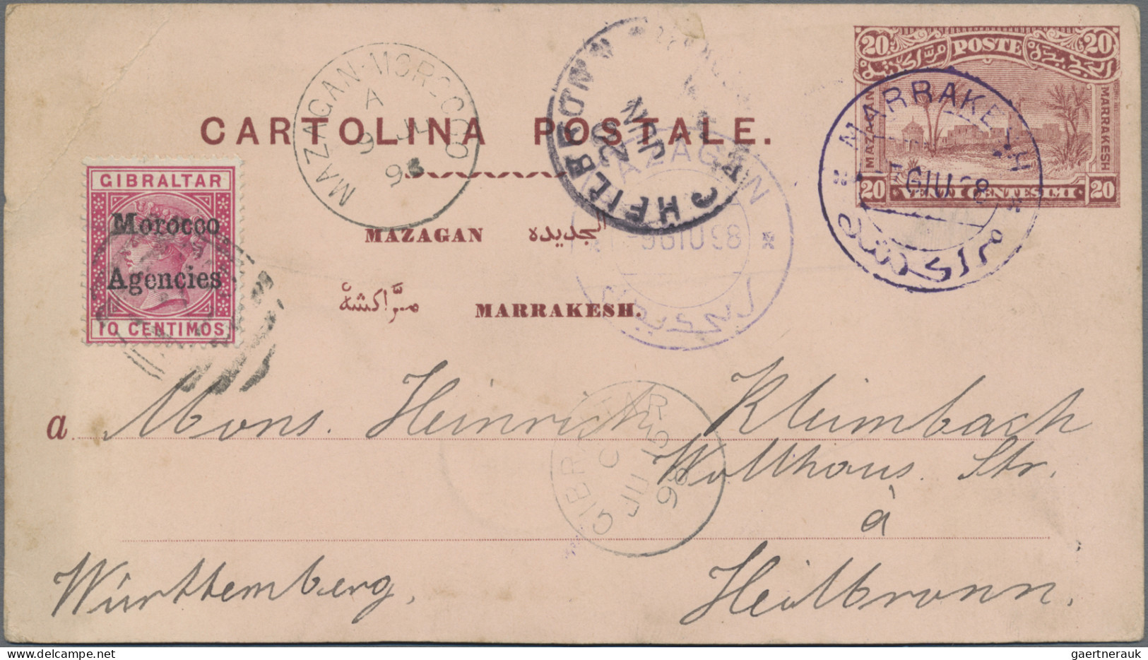 Morocco: 1898 Mazagan-Marrakech Local Post: Postal Stationery Card 20c. Lake On - Maroc (1956-...)
