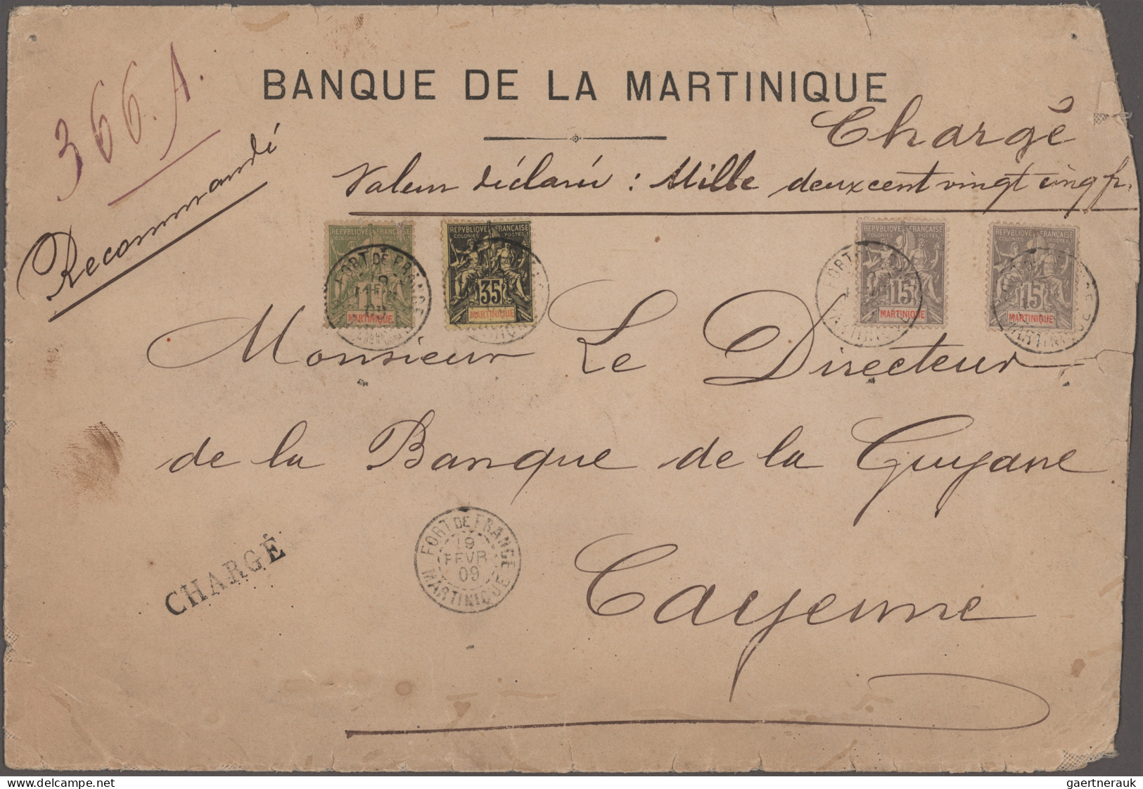 Martinique: 1909 Registered & Insured Cover From The 'Banque De La Martinique' T - Autres & Non Classés