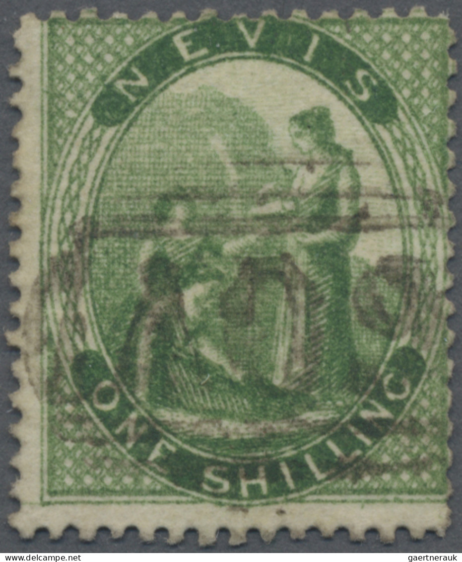 Nevis: 1867-76 1s. Yellow-green On Vertically LAID PAPER, No Wmk, Perf 15, Used - St.Kitts En Nevis ( 1983-...)