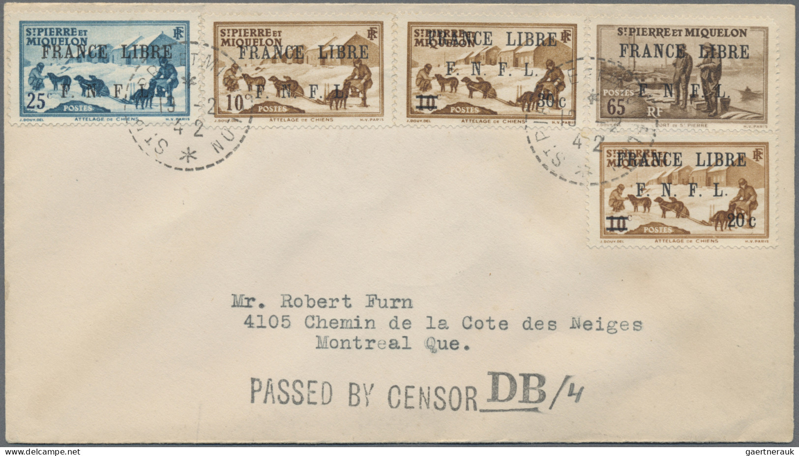 St. Pierre Et Miquelon: 1942, FRANCE LIBRE Overprints, Five Values On Cover From - Otros & Sin Clasificación