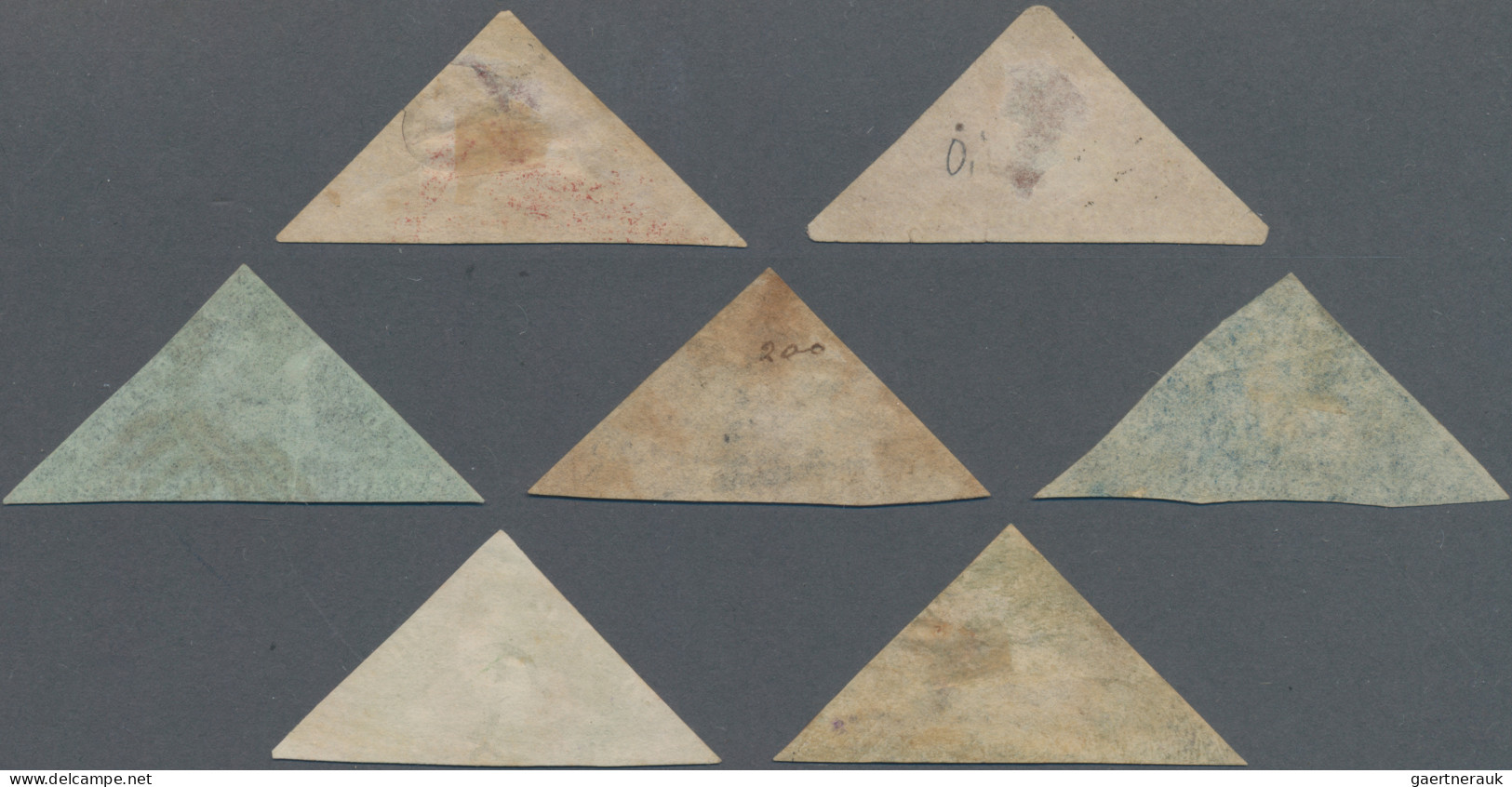 Cap Of Good Hope: 1853-64 Seven Triangles Used, From 1d. To 1s., Various Printin - Cabo De Buena Esperanza (1853-1904)