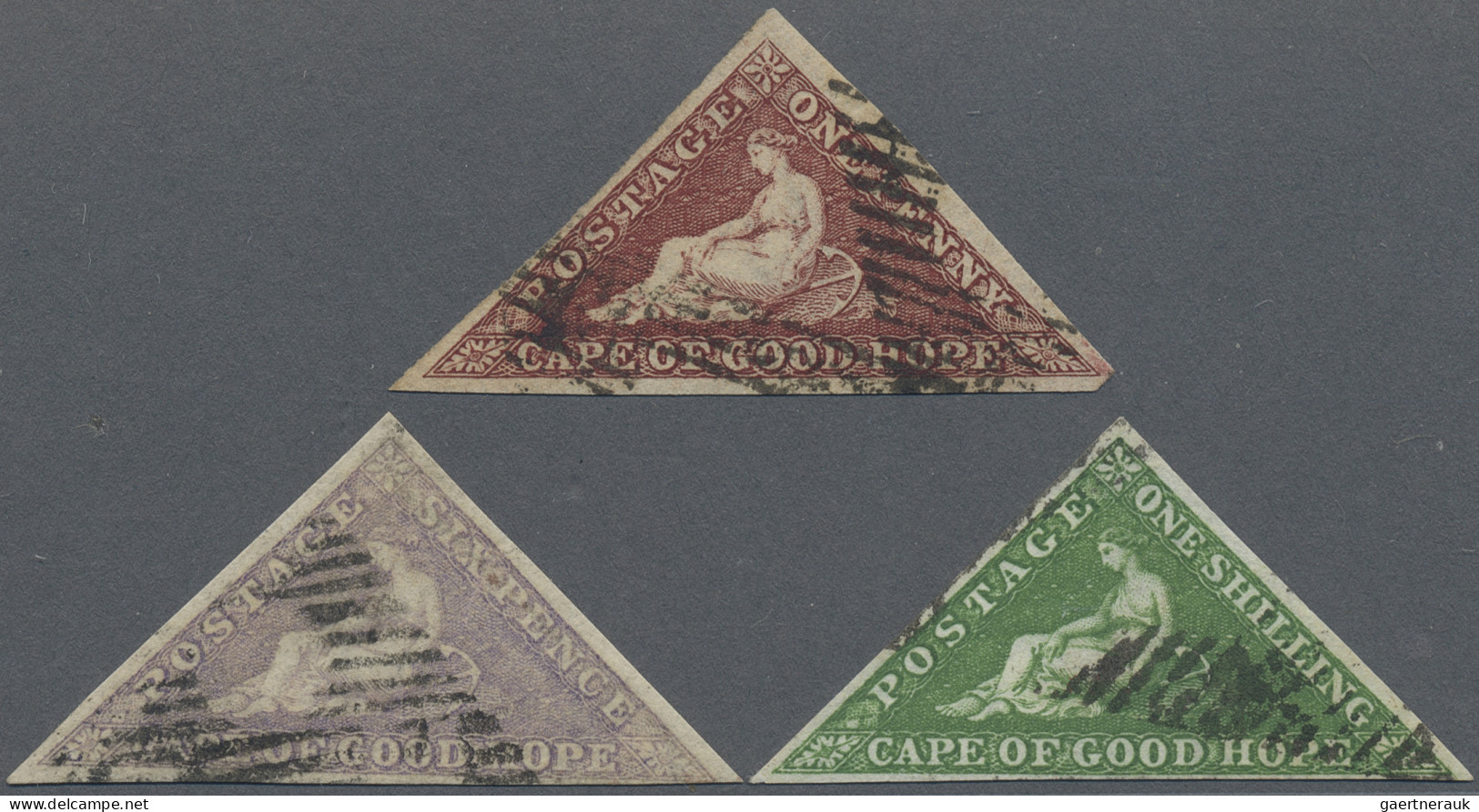 Cap Of Good Hope: 1855/1864 'Triangle's 1d., 6d. And 1s. Used, Wmk Anchor, All W - Cape Of Good Hope (1853-1904)
