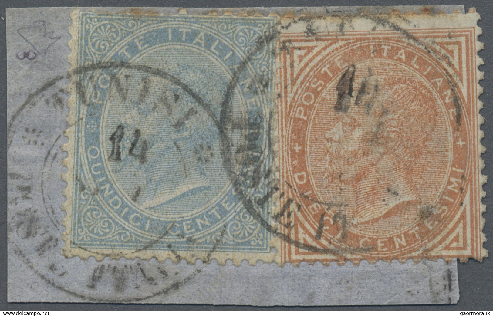 Tunisia: 1863, De La Rue (London Print) 10 Cent. Brown And 15 Cent. Blue On Frag - Brieven En Documenten