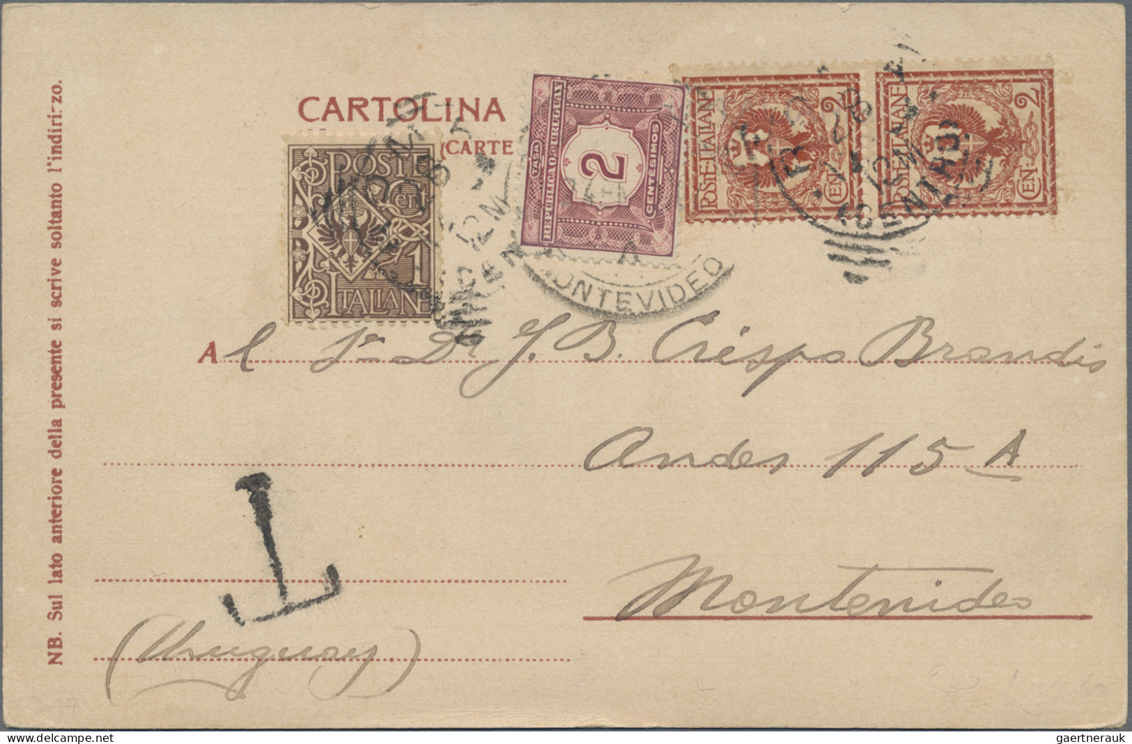 Uruguay - Postage Dues: 1904/05, 2 C. Resp. 2 C. Pair Tied "Officina De Tassa / - Uruguay