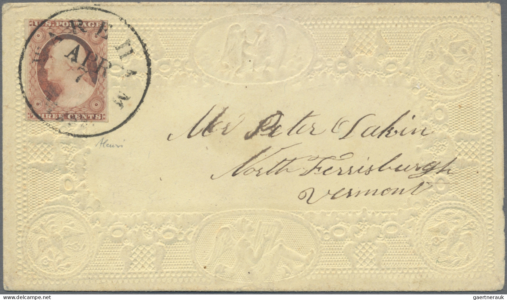 United States: 1850's: Embossed Ornamented Cover Used From Wareham, Mass. To Nor - Covers & Documents