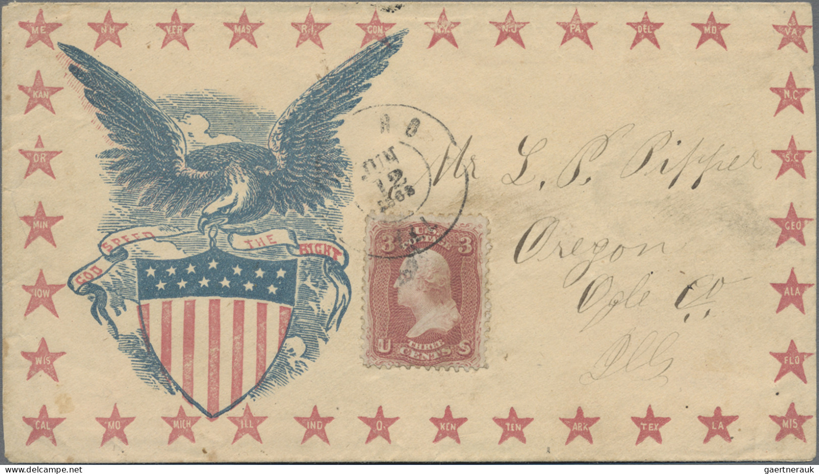 United States: 1862 Patriotic Cover Used From Cairo, Ill. To 'Oregon Ogle Co., I - Covers & Documents