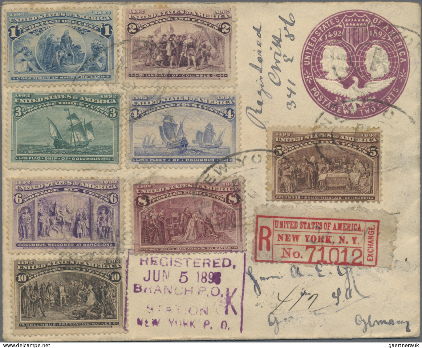 United States: 1893, Columbus 1c.-10c., Eight Values Uprating An Stationery Enve - Other & Unclassified