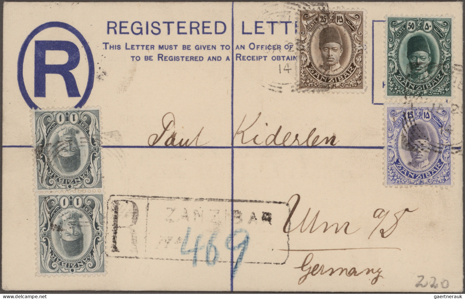 Zanzibar - Postal Stationery: 1913, 12 C Violett Postal Stationery Registered En - Zanzibar (...-1963)