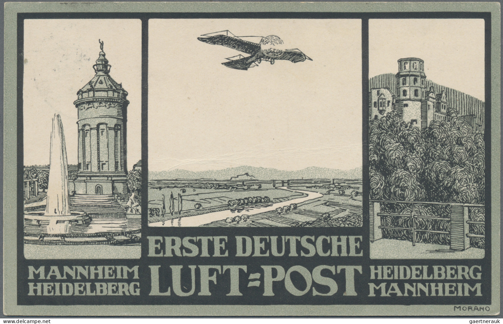 Air Mail - Germany: 1912, 5 Pf Germania Friedensdruck, Zwei Werte Auf Zwei "Offi - Airmail & Zeppelin