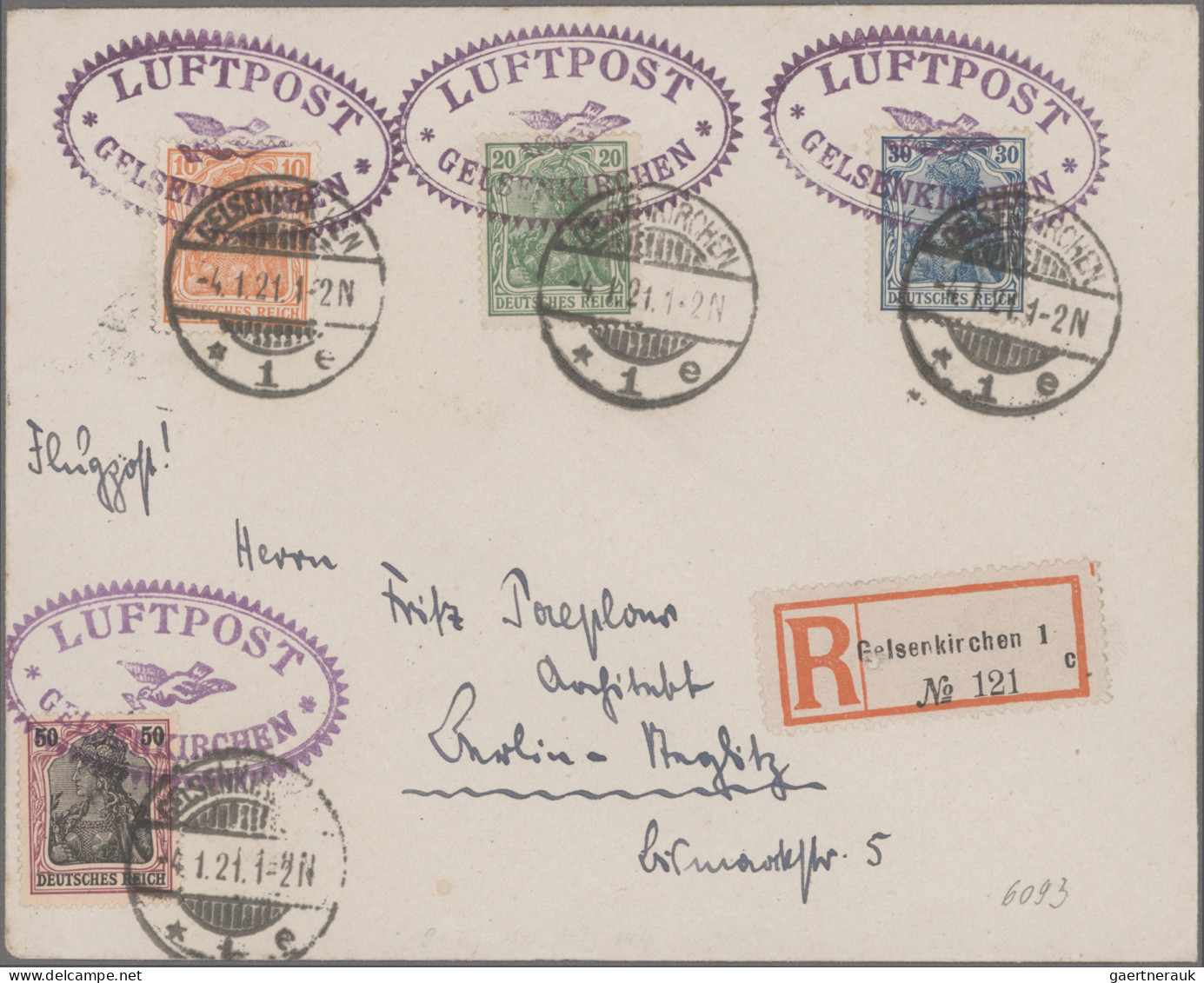 Air Mail - Germany: 1919/1921, Luftpostaufgabestempel "LUFTPOST/GELSENKIRCHEN" ( - Correo Aéreo & Zeppelin
