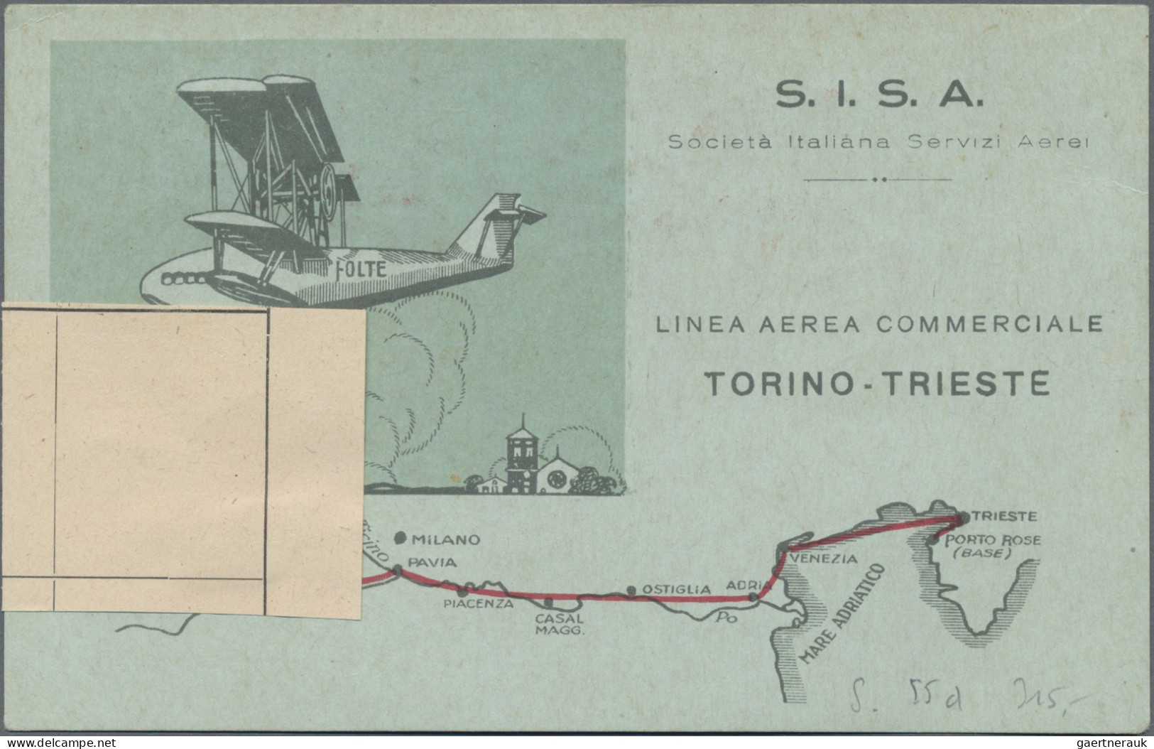 Airmail - Europe: ITALIEN, 1926, 1.4. Erstflug Venedig-Pavia (Sas.Nr.55d) Und Sp - Sonstige - Europa