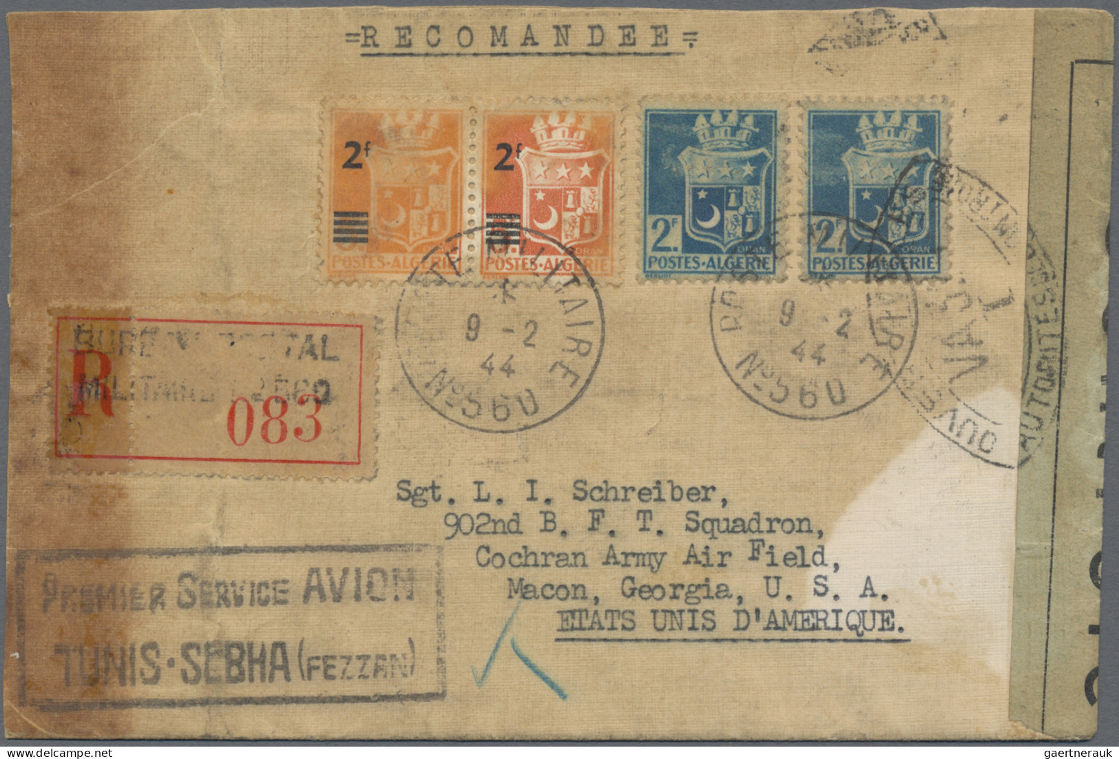 Airmail - Overseas: 1944, Algerian 2F On Unissued 5 F Orange, Horizontal Pair To - Autres & Non Classés