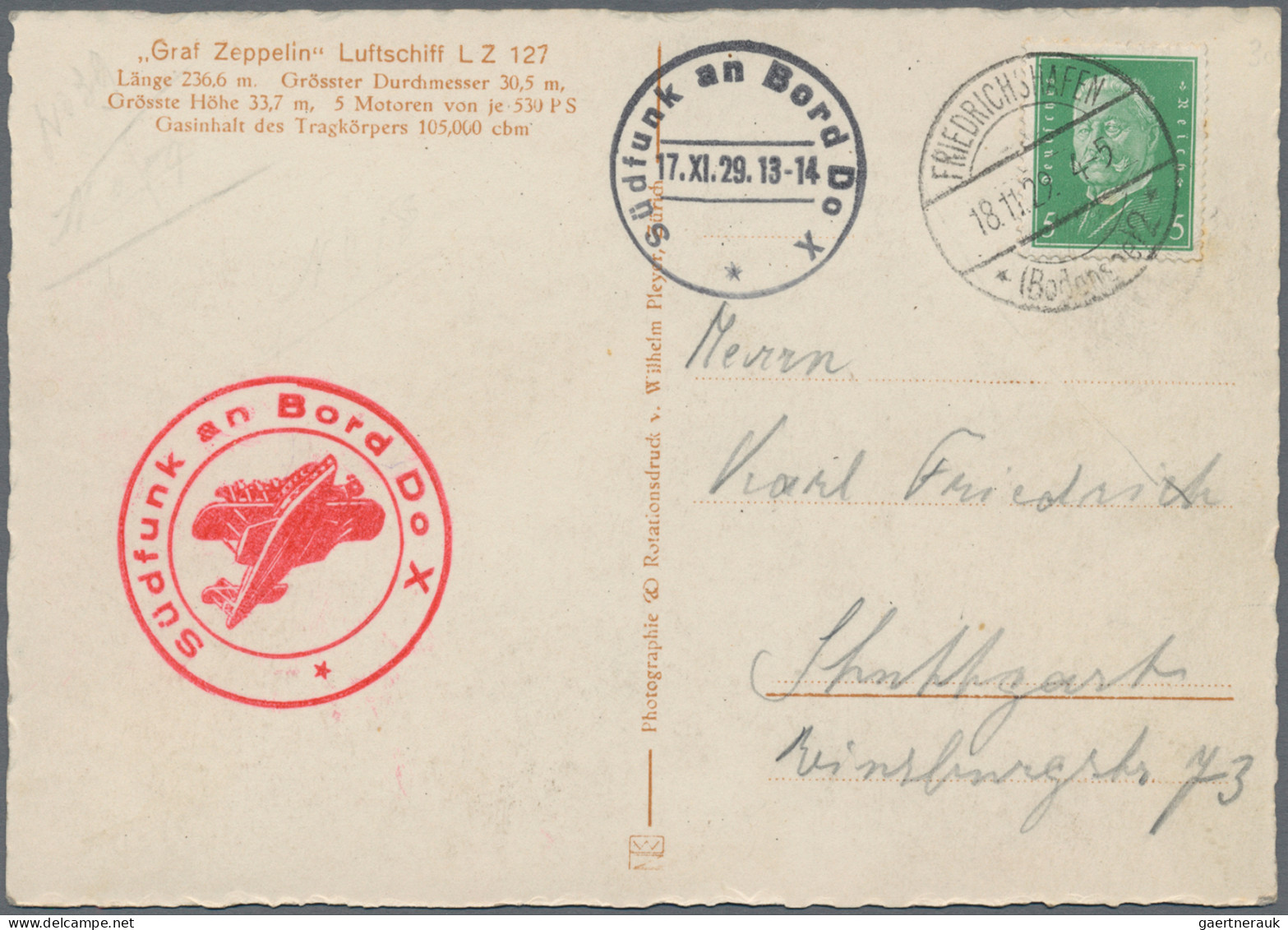 DO-X - Air Mail: 1929, Probeflug: "Südfunk An Bord Do X", Roter K2 Und Schwarzer - Poste Aérienne & Zeppelin