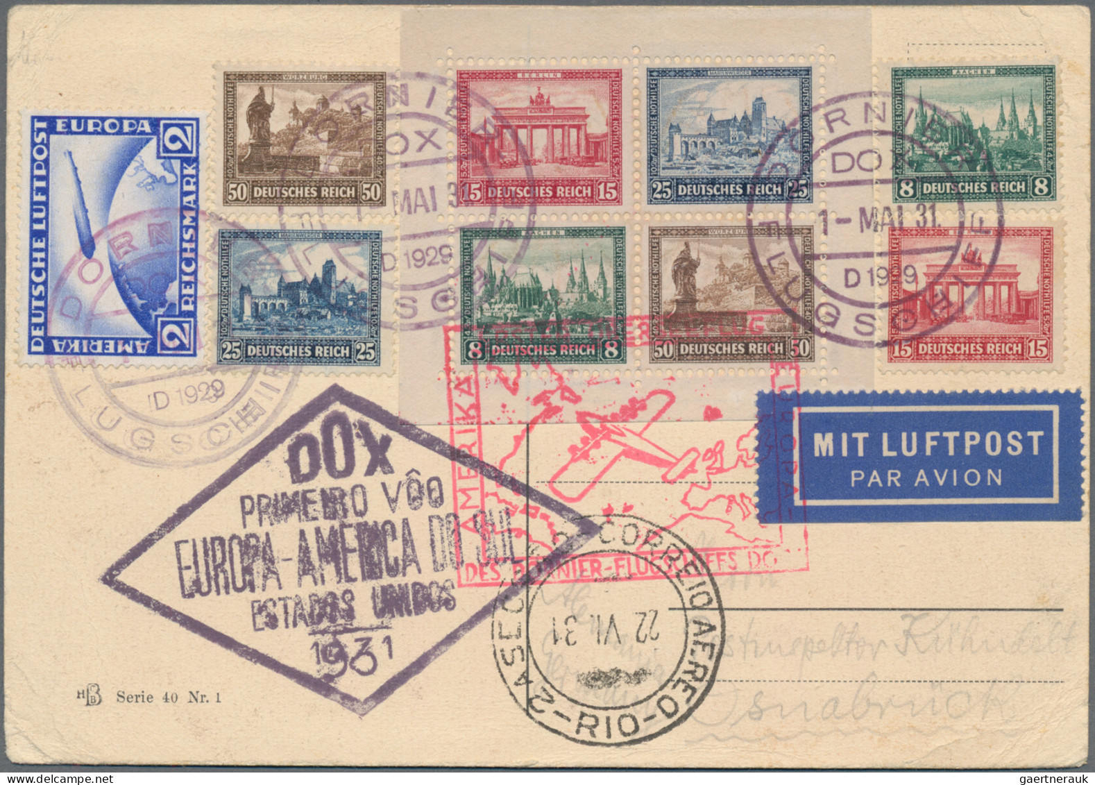 DO-X - Air Mail: 1931 (1. Mai) Ansichtskarte Per DO-X-Erstflug Nach Rio De Janei - Luft- Und Zeppelinpost