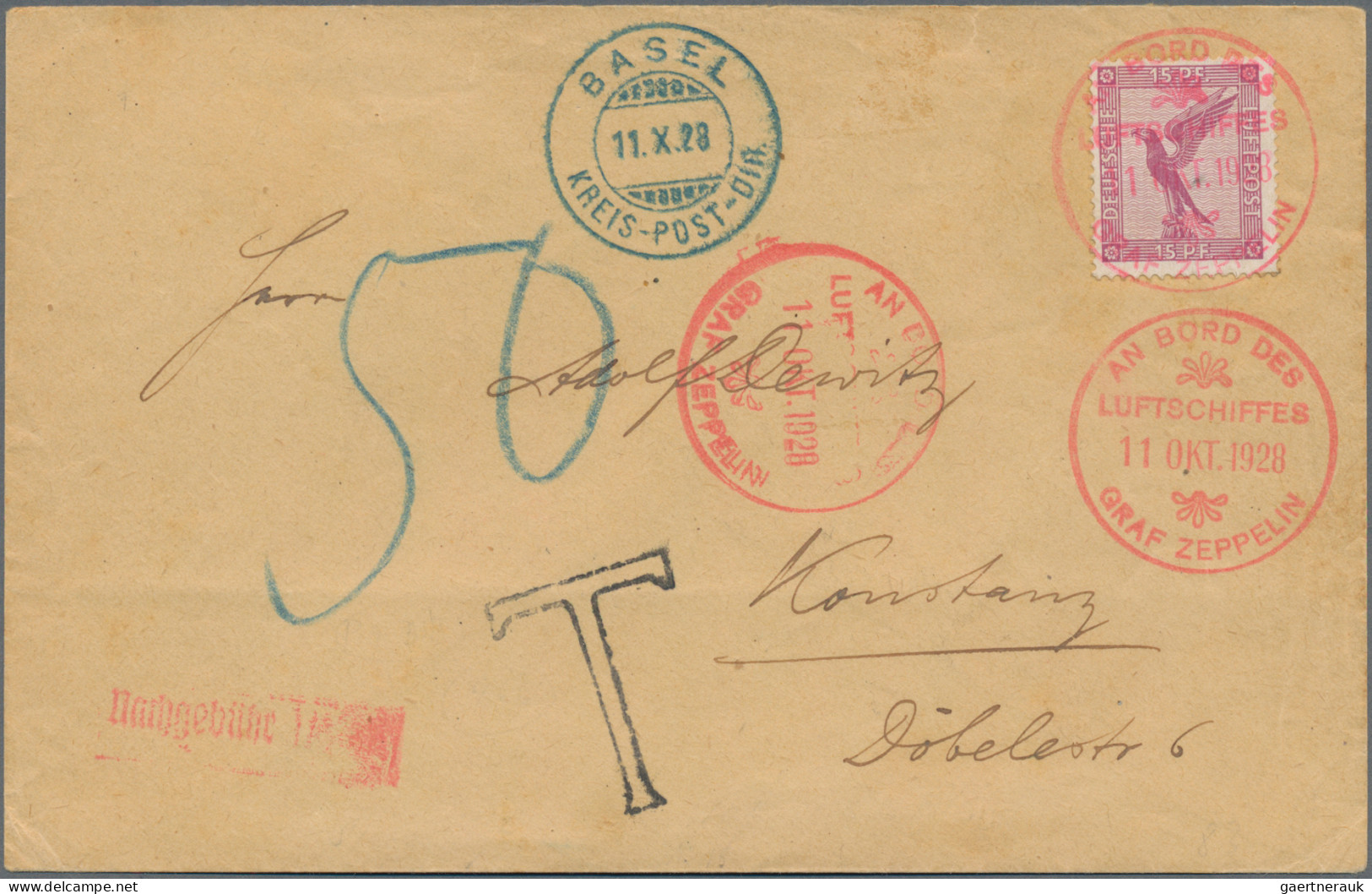 Zeppelin Mail - Germany: 1928, Amerikafahrt, Abwurf Basel, Unterfrankierter Brie - Luft- Und Zeppelinpost