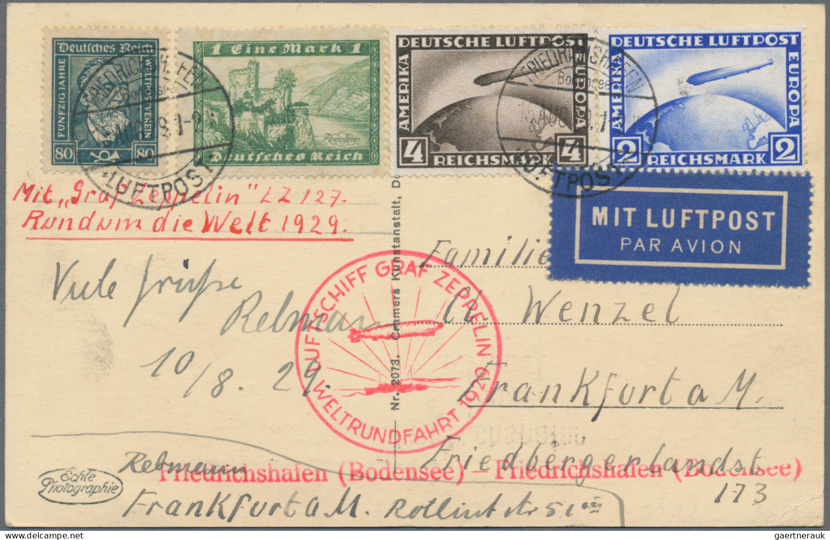 Zeppelin Mail - Germany: 1929, Weltrundfahrt, 2 Und 4 RM Zeppelin Mit Zusatzfran - Posta Aerea & Zeppelin