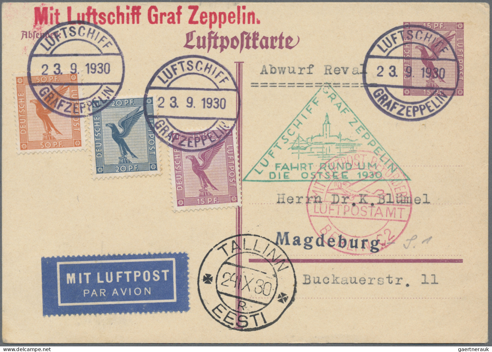 Zeppelin Mail - Germany: 1930, "RUND UM DIE OSTSEE 1930", Zwei Abwurfkarten Mit - Poste Aérienne & Zeppelin