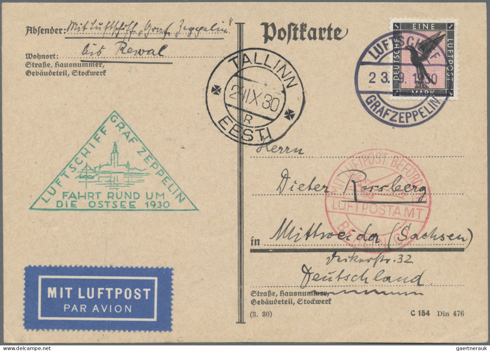 Zeppelin Mail - Germany: 1930, "RUND UM DIE OSTSEE 1930", Zwei Abwurfkarten Mit - Correo Aéreo & Zeppelin