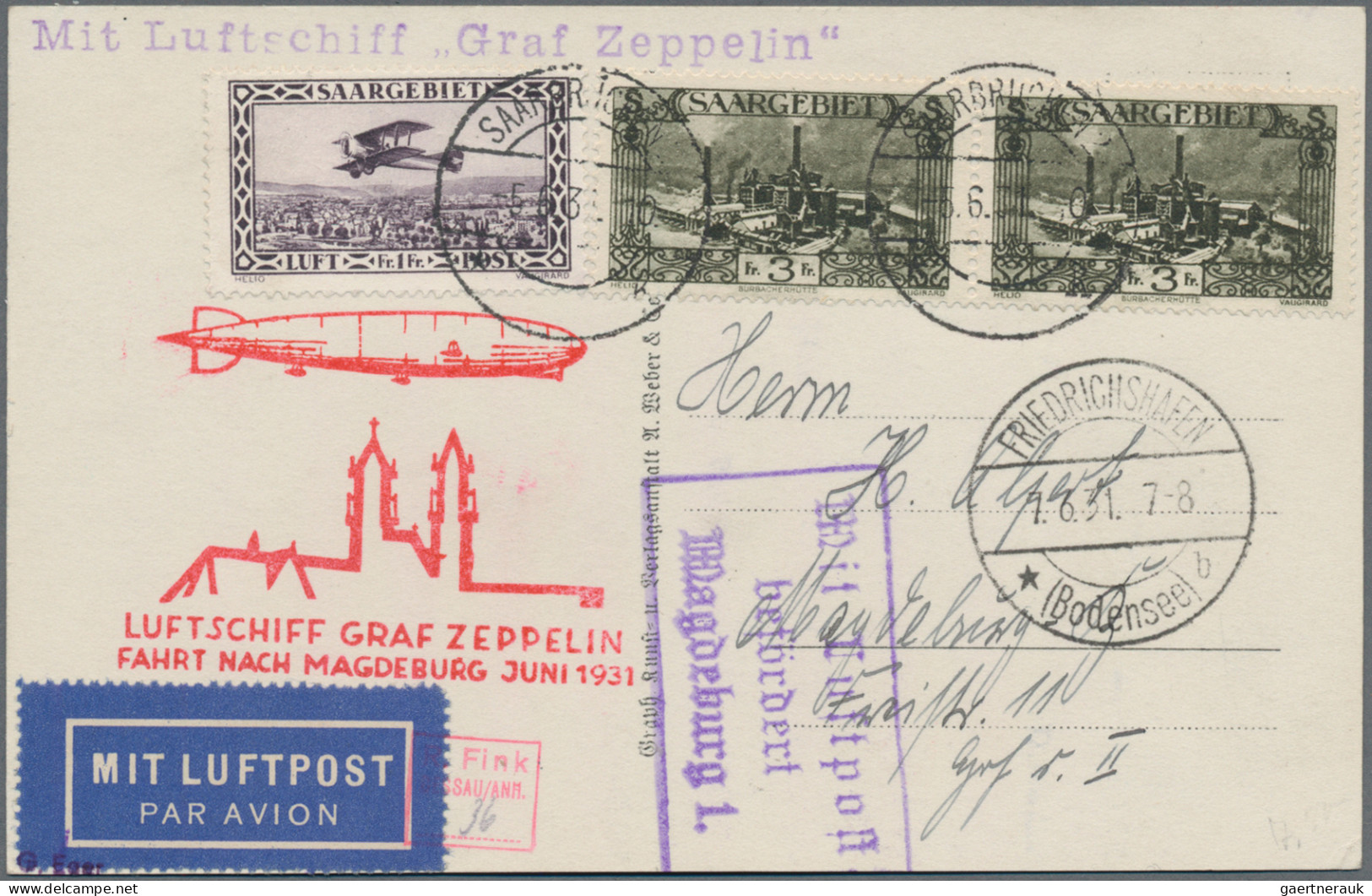 Zeppelin Mail - Germany: 1931, Magdeburgfahrt, Zuleitungspost Aus Dem Saargebiet - Poste Aérienne & Zeppelin