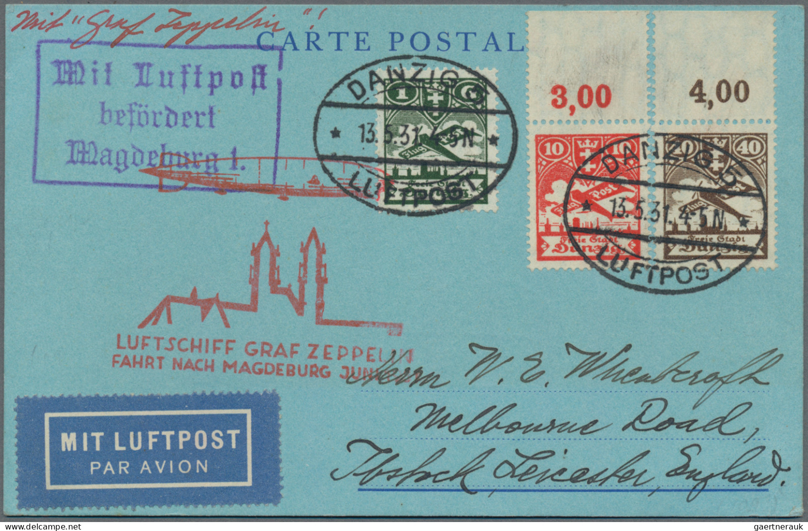 Zeppelin Mail - Germany: 1931, Magdeburgfahrt, Zuleitungspost Aus Danzig, Dekora - Luft- Und Zeppelinpost