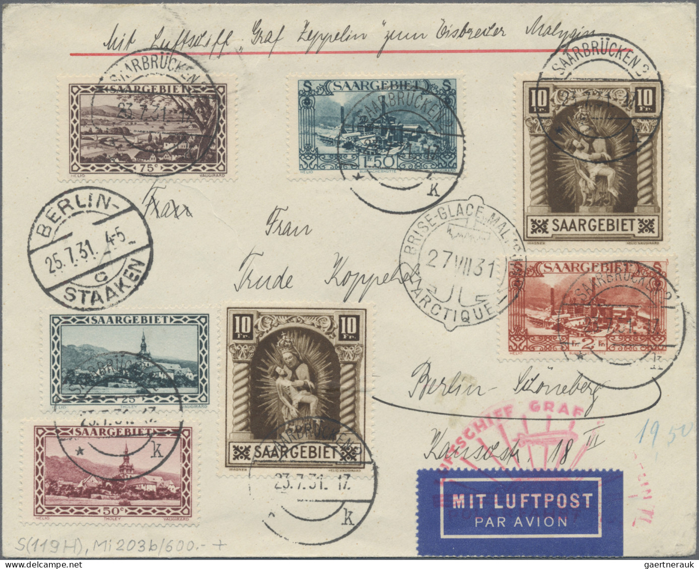 Zeppelin Mail - Germany: 1931, Polarfahrt, Zuleitung Saargebiet, Brief Von Fried - Airmail & Zeppelin