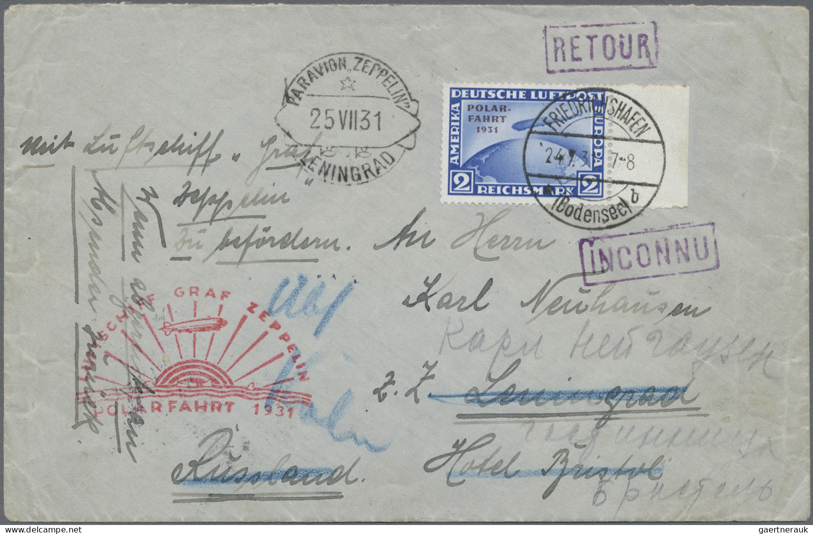 Zeppelin Mail - Germany: 1931, Polarfahrt, Rückfahrt, Abwurf Leningrad (Bordpost - Airmail & Zeppelin