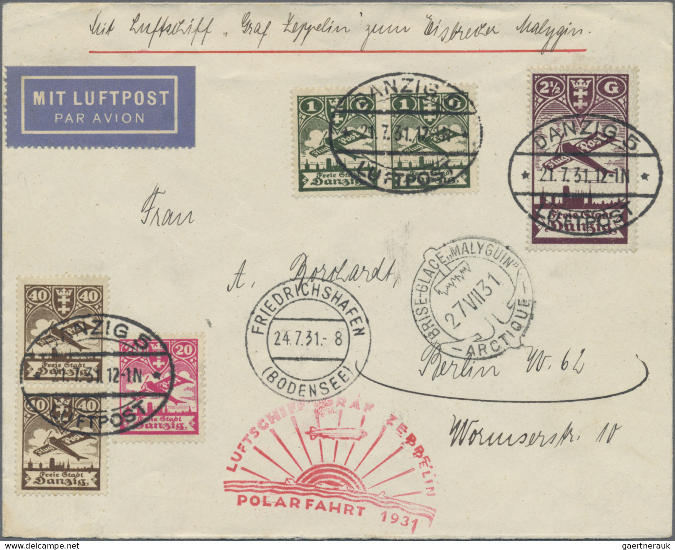 Zeppelin Mail - Germany: 1931, Polarfahrt, Zuleitung Danzig, Brief Von Friedrich - Poste Aérienne & Zeppelin